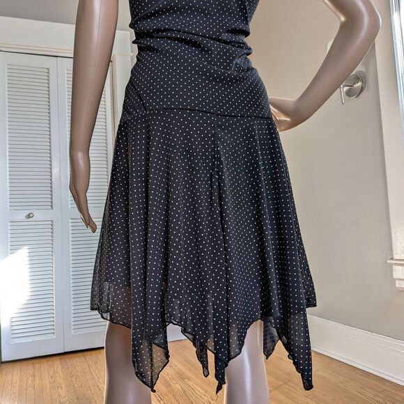 Vintage Y2K Polka Dot Mini Dress Mesh Milkmaid Whimsigoth Handkerchief Hem Large - Picture 7 of 12